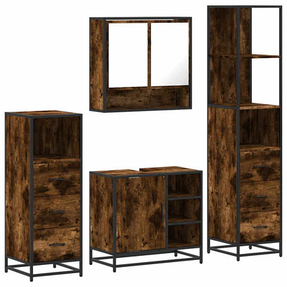 4 Piece Bathroom Furniture Set Smoked Oak Engineered Wood