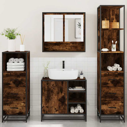 4 Piece Bathroom Furniture Set Smoked Oak Engineered Wood