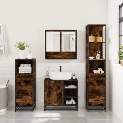 4 Piece Bathroom Furniture Set Smoked Oak Engineered Wood