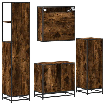 4 Piece Bathroom Furniture Set Smoked Oak Engineered Wood