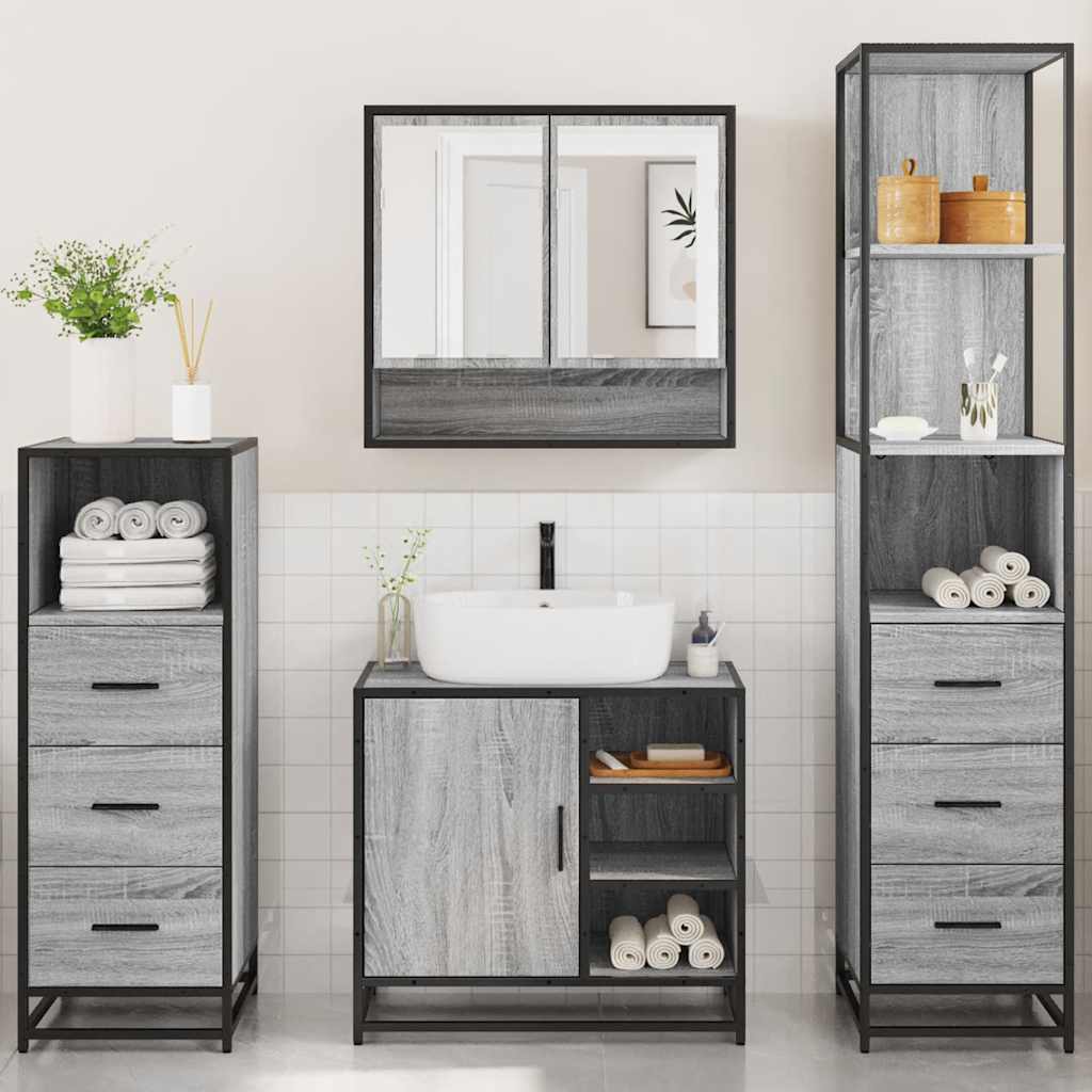 4 Piece Bathroom Furniture Set Grey Sonoma Engineered Wood