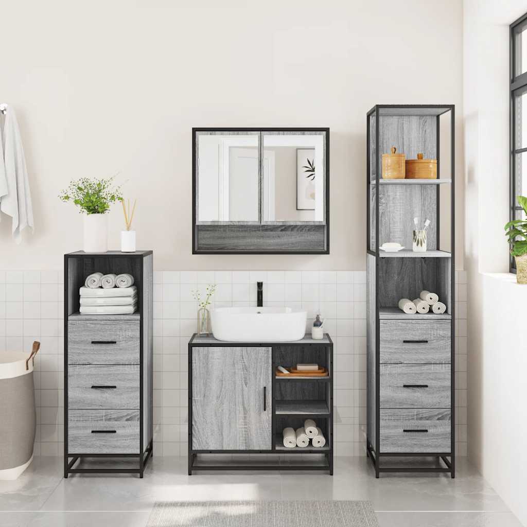 4 Piece Bathroom Furniture Set Grey Sonoma Engineered Wood