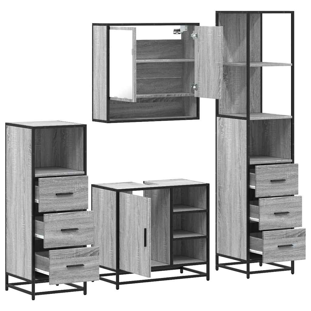 4 Piece Bathroom Furniture Set Grey Sonoma Engineered Wood