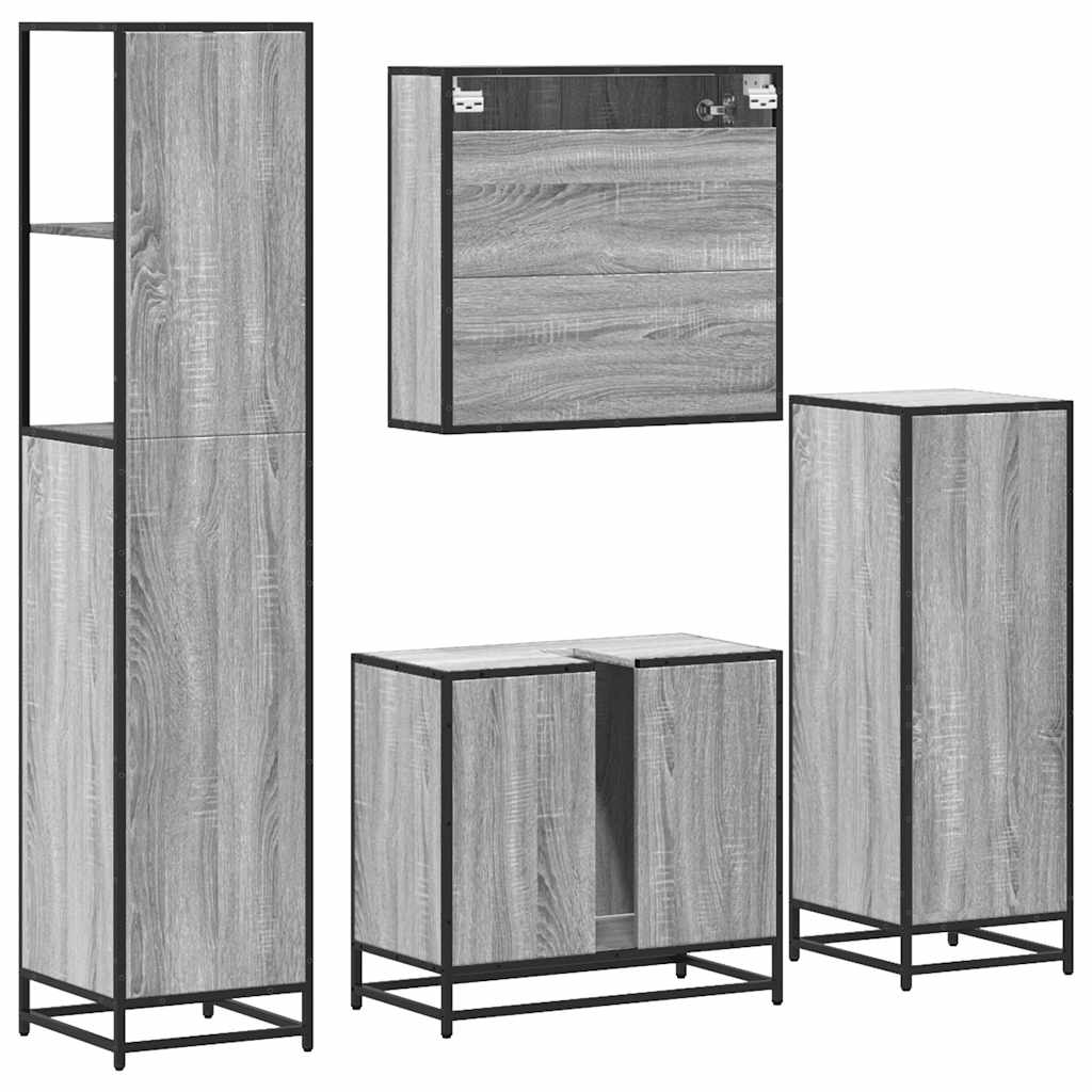 4 Piece Bathroom Furniture Set Grey Sonoma Engineered Wood