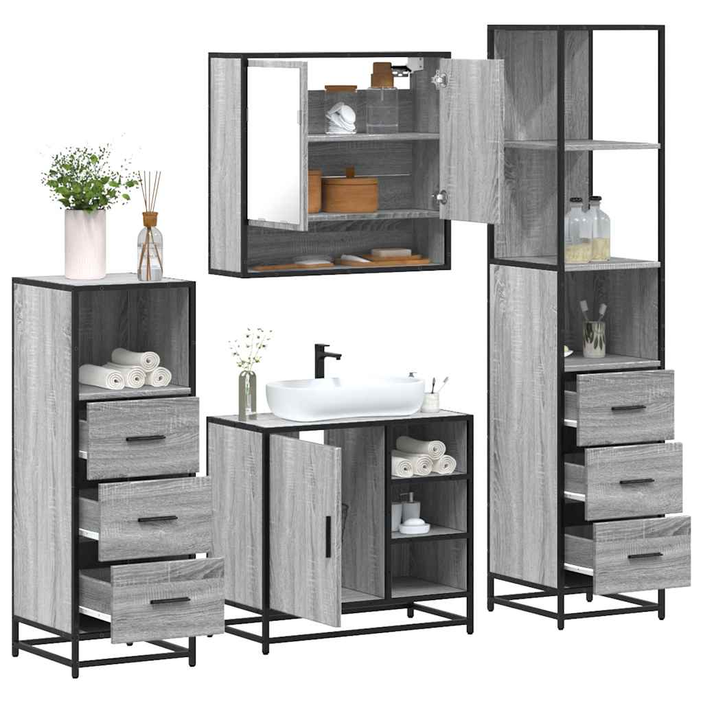 4 Piece Bathroom Furniture Set Grey Sonoma Engineered Wood