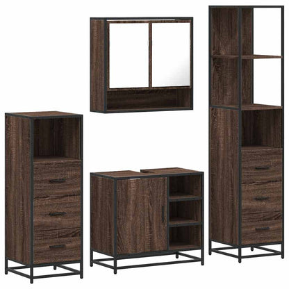 4 Piece Bathroom Furniture Set Brown Oak Engineered Wood