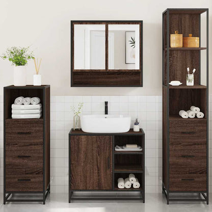 4 Piece Bathroom Furniture Set Brown Oak Engineered Wood