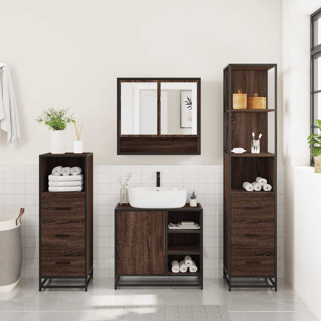 4 Piece Bathroom Furniture Set Brown Oak Engineered Wood