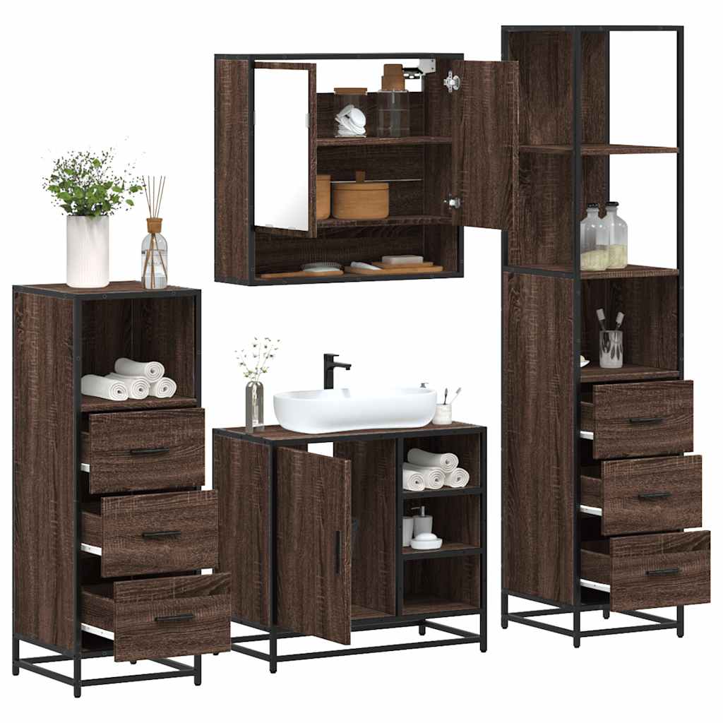 4 Piece Bathroom Furniture Set Brown Oak Engineered Wood