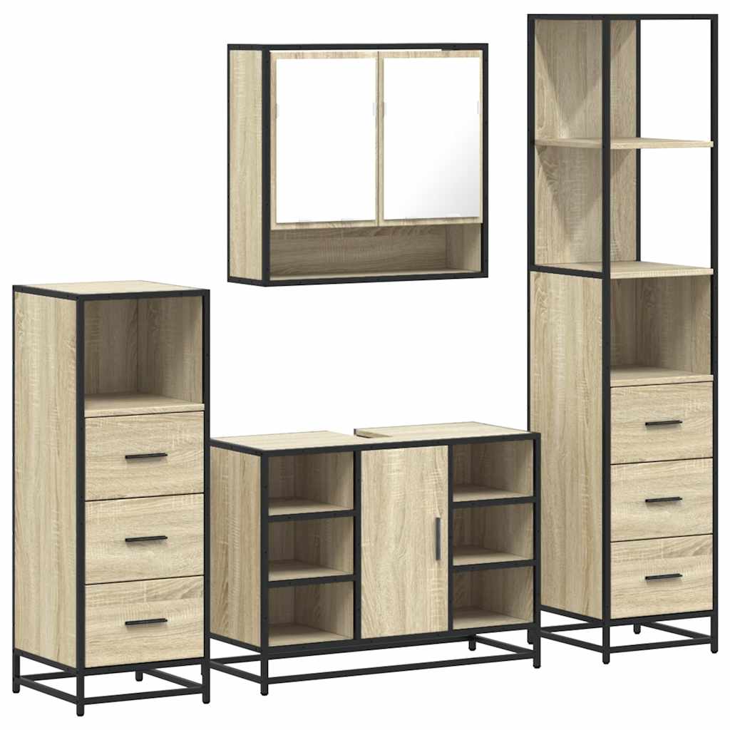 4 Piece Bathroom Furniture Set Sonoma Oak Engineered Wood