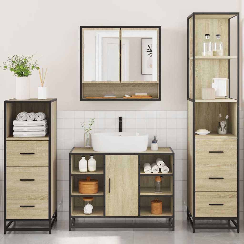 4 Piece Bathroom Furniture Set Sonoma Oak Engineered Wood