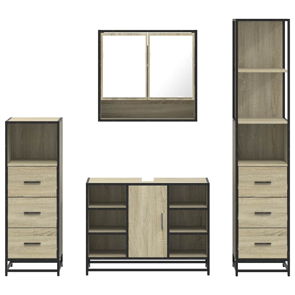 4 Piece Bathroom Furniture Set Sonoma Oak Engineered Wood