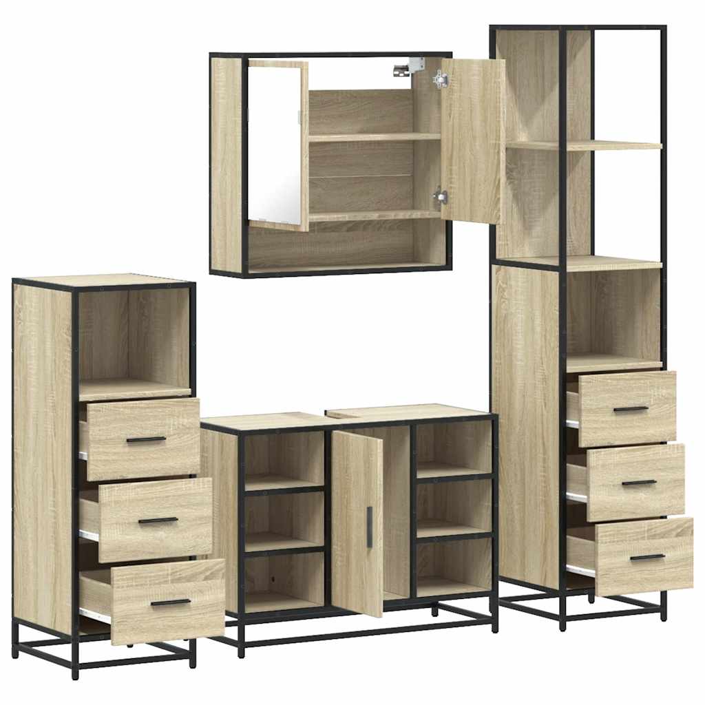 4 Piece Bathroom Furniture Set Sonoma Oak Engineered Wood