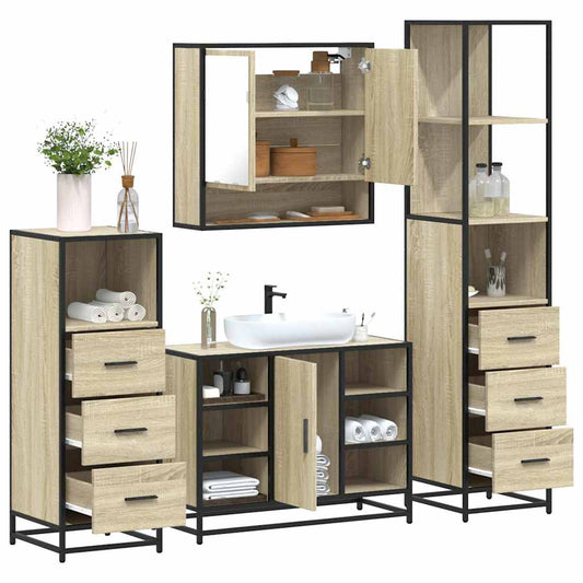 4 Piece Bathroom Furniture Set Sonoma Oak Engineered Wood