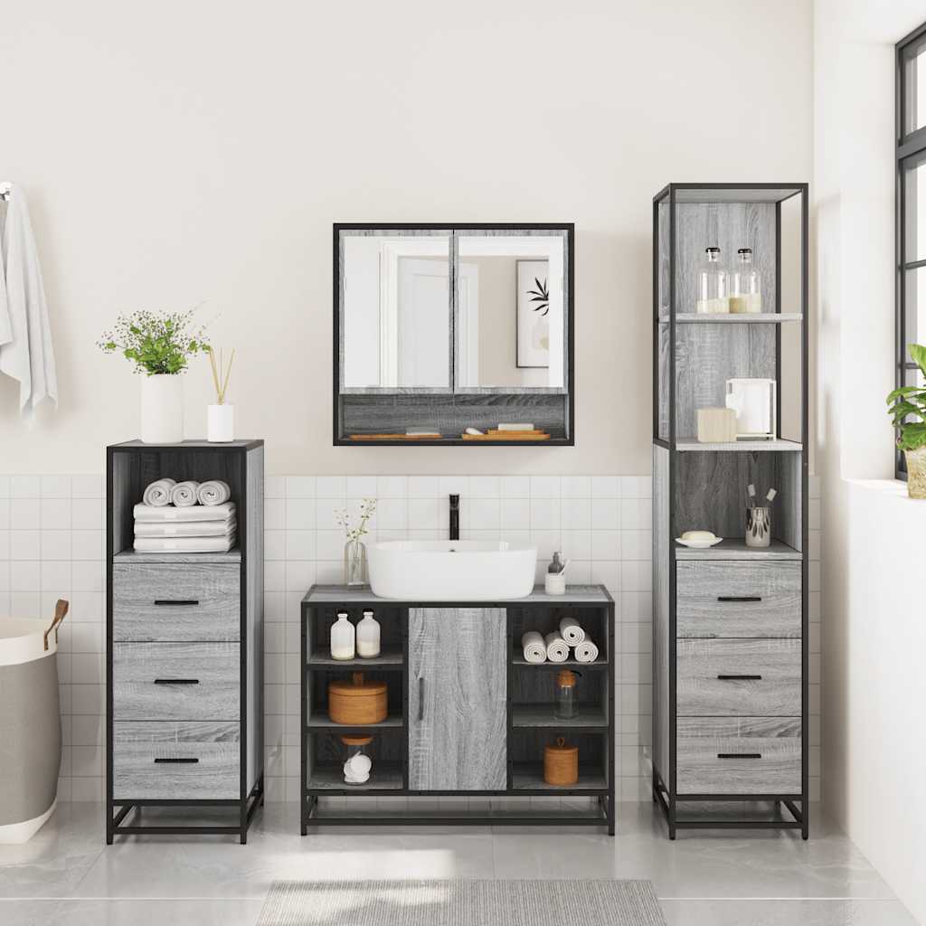 4 Piece Bathroom Furniture Set Grey Sonoma Engineered Wood