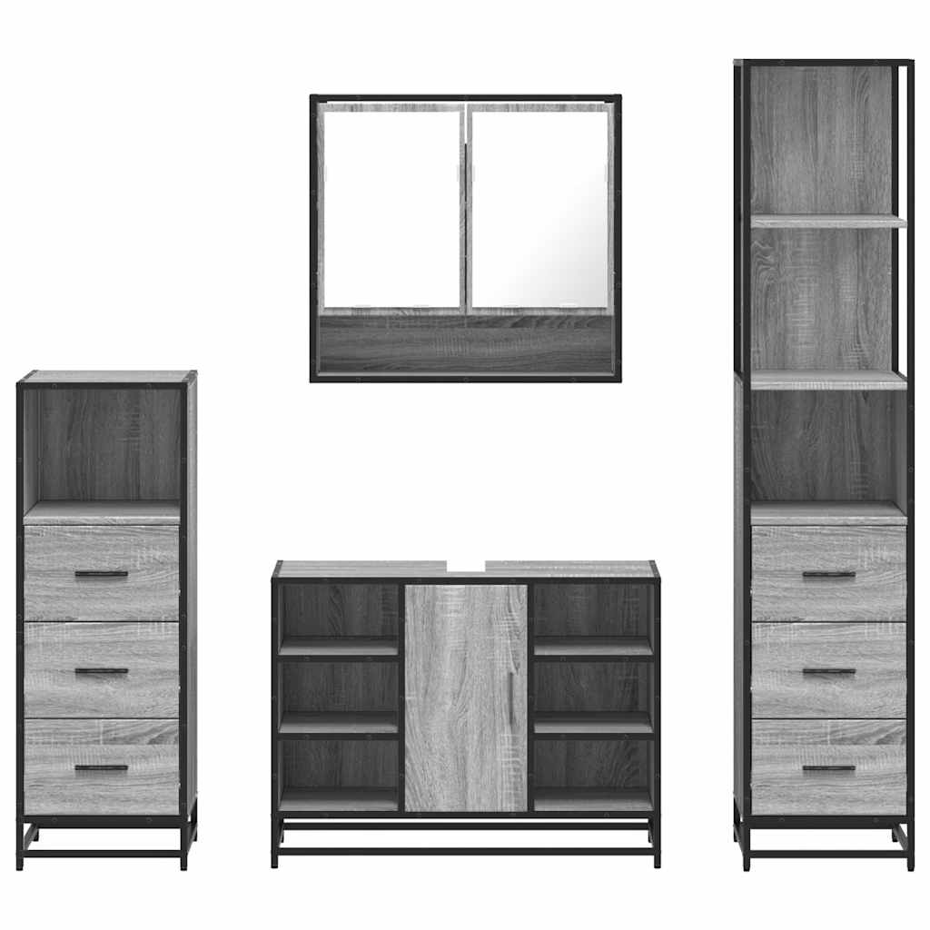 4 Piece Bathroom Furniture Set Grey Sonoma Engineered Wood