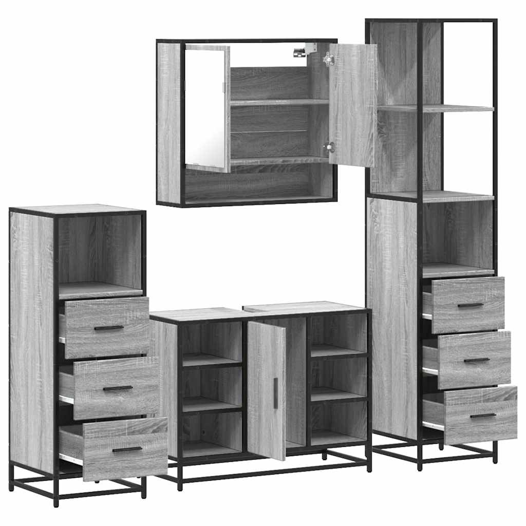 4 Piece Bathroom Furniture Set Grey Sonoma Engineered Wood