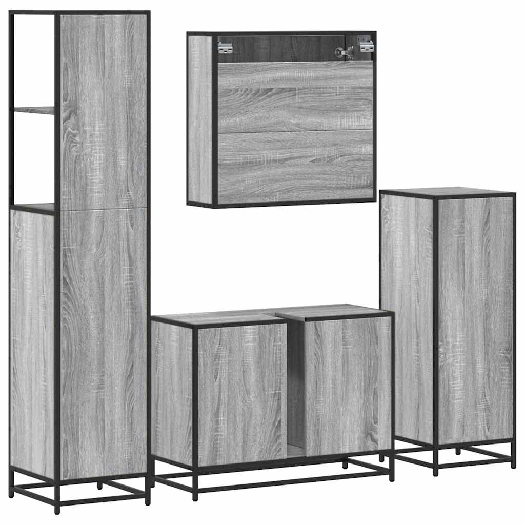 4 Piece Bathroom Furniture Set Grey Sonoma Engineered Wood