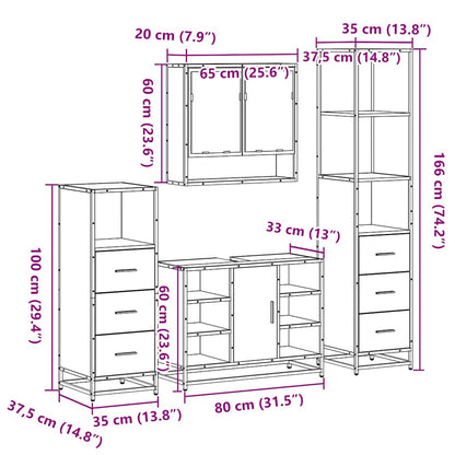 4 Piece Bathroom Furniture Set Grey Sonoma Engineered Wood