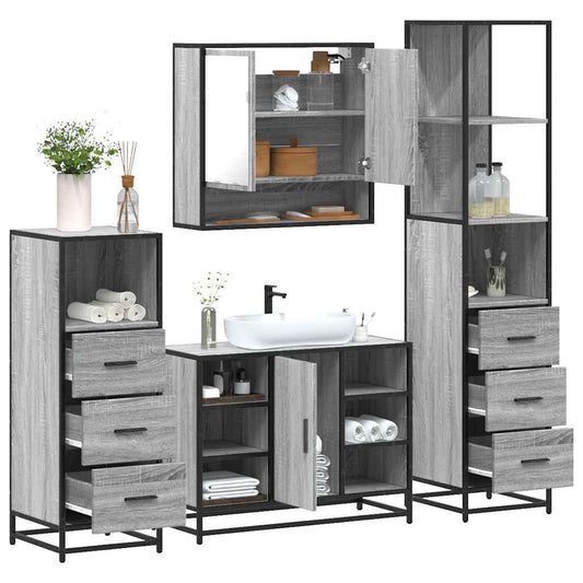 4 Piece Bathroom Furniture Set Grey Sonoma Engineered Wood