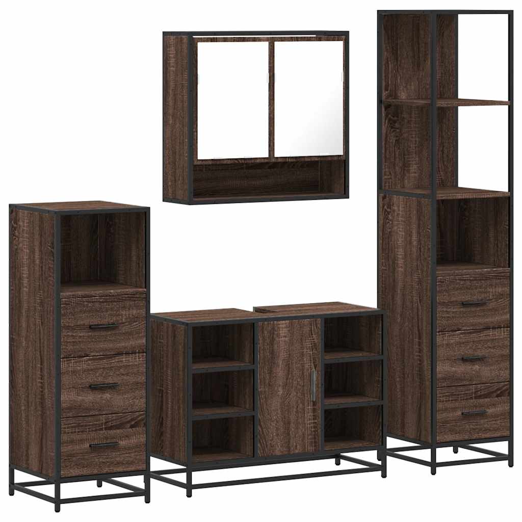 4 Piece Bathroom Furniture Set Brown Oak Engineered Wood