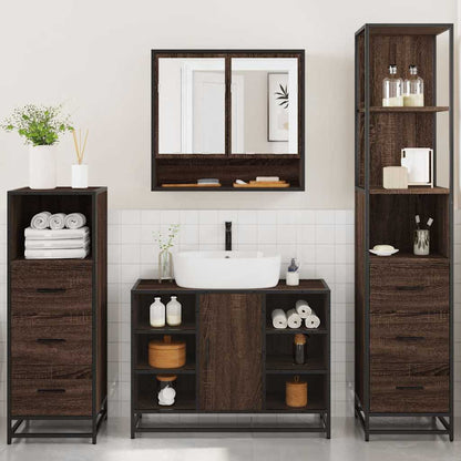 4 Piece Bathroom Furniture Set Brown Oak Engineered Wood