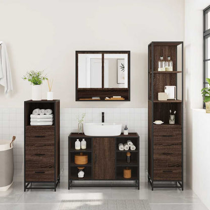 4 Piece Bathroom Furniture Set Brown Oak Engineered Wood