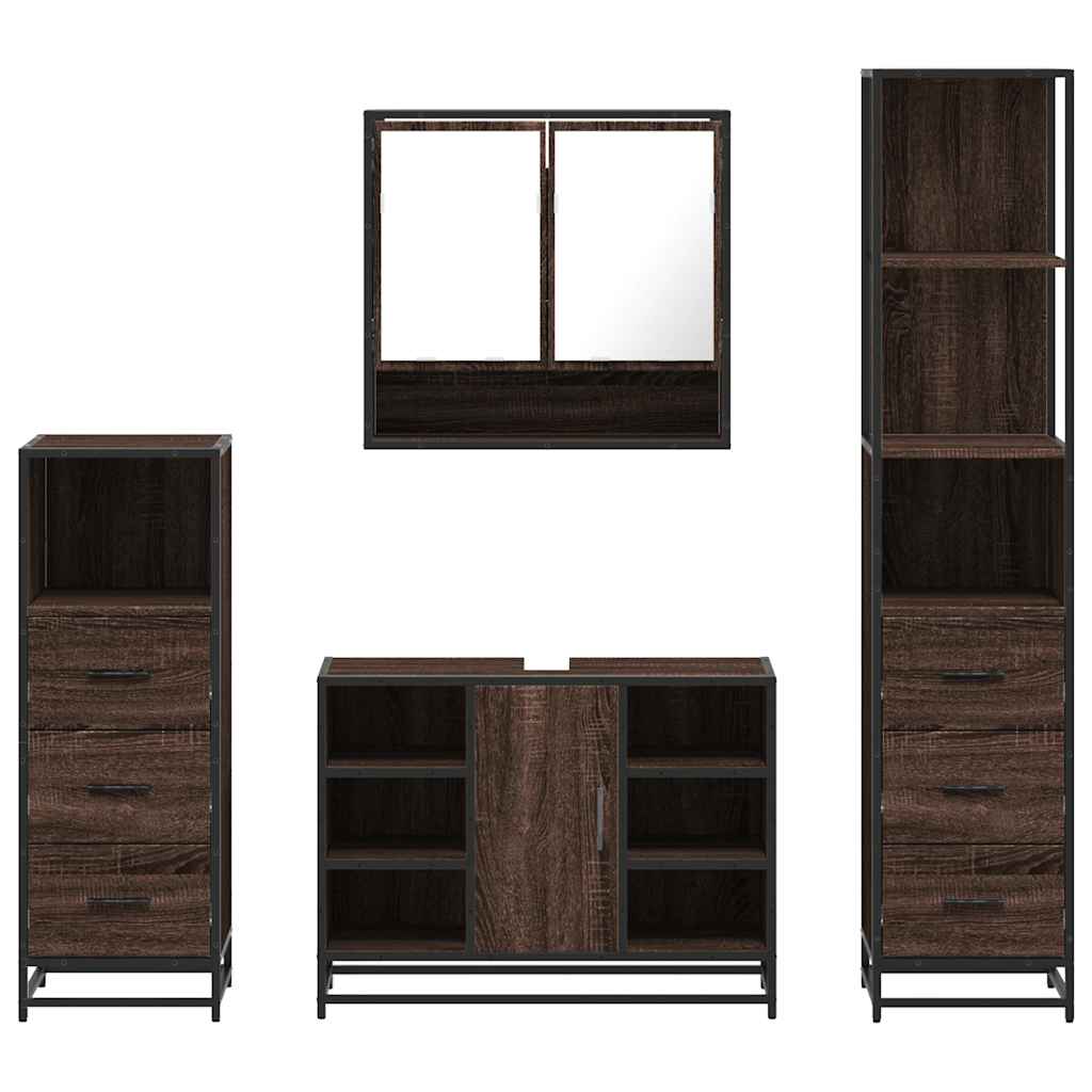 4 Piece Bathroom Furniture Set Brown Oak Engineered Wood