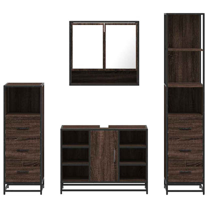 4 Piece Bathroom Furniture Set Brown Oak Engineered Wood