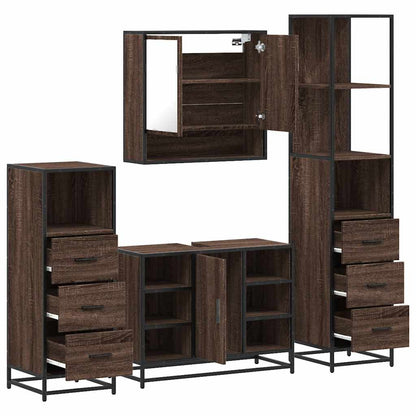 4 Piece Bathroom Furniture Set Brown Oak Engineered Wood