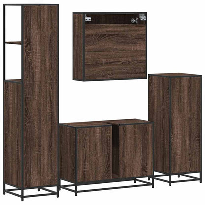 4 Piece Bathroom Furniture Set Brown Oak Engineered Wood