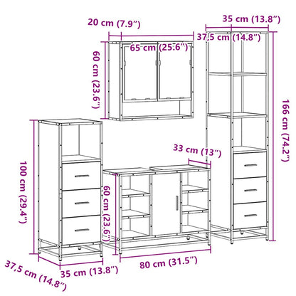 4 Piece Bathroom Furniture Set Brown Oak Engineered Wood