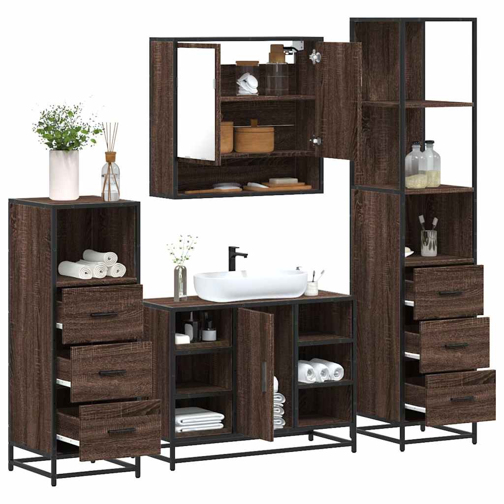 4 Piece Bathroom Furniture Set Brown Oak Engineered Wood