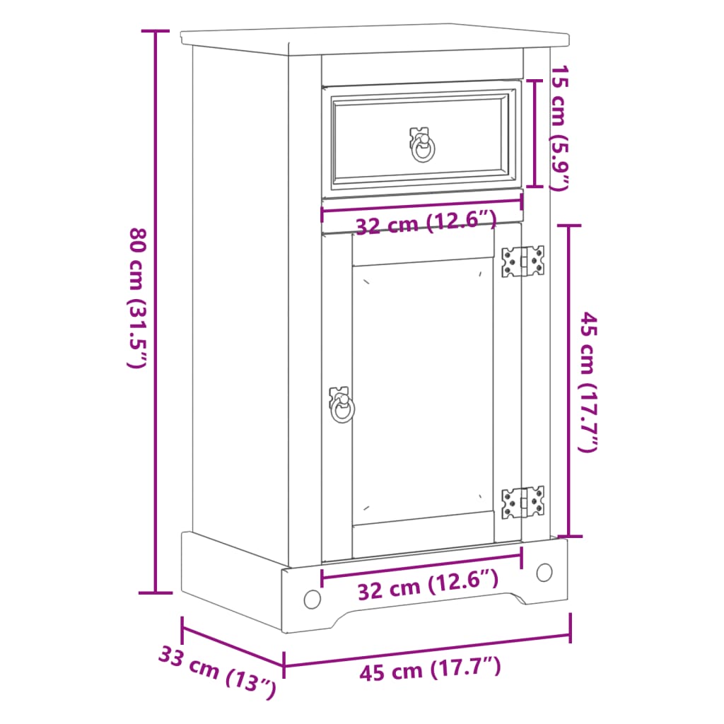 Bathroom Cabinet Corona 45x33x80 cm Solid Wood Pine