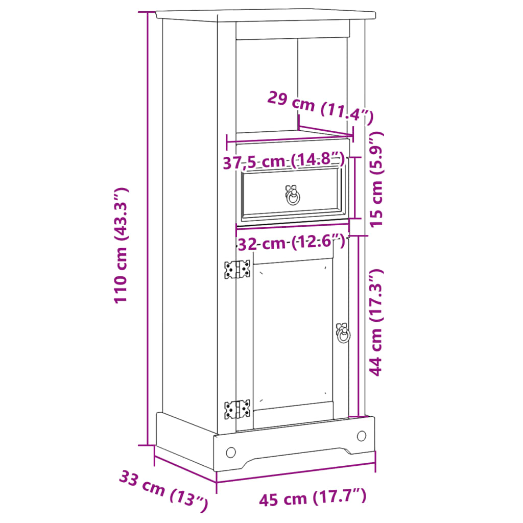 Bathroom Cabinet Corona 45x33x110 cm Solid Wood Pine