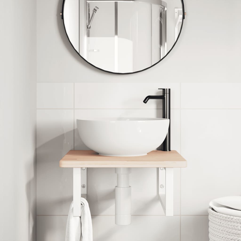 Steel and Oak Wall-Mounted Basin Storage Shelf - Bend