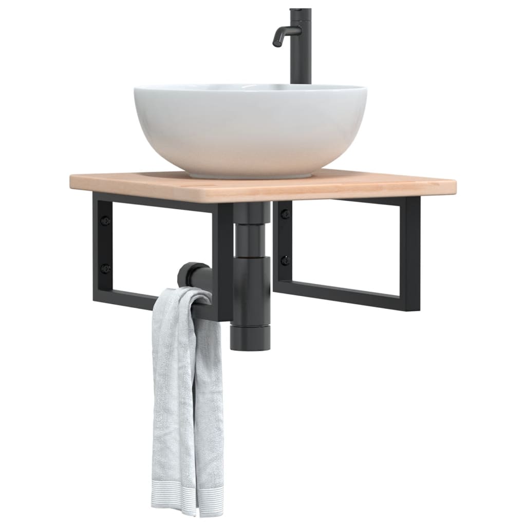 Wall-Mounted Basin Shelf with Oak Wood Top and Steel Bracket - Bend