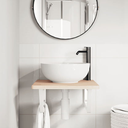 Wall-Mounted Basin Shelf with Solid Oak Top and Steel Brackets - Bend