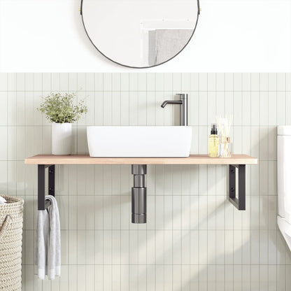 Wall-Mounted Basin Shelf with Oak Wood Top and Steel Bracket - Bend