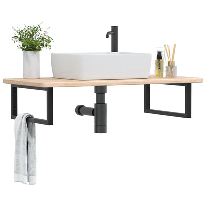 Wall-Mounted Basin Shelf with Oak Wood Top and Steel Bracket - Bend