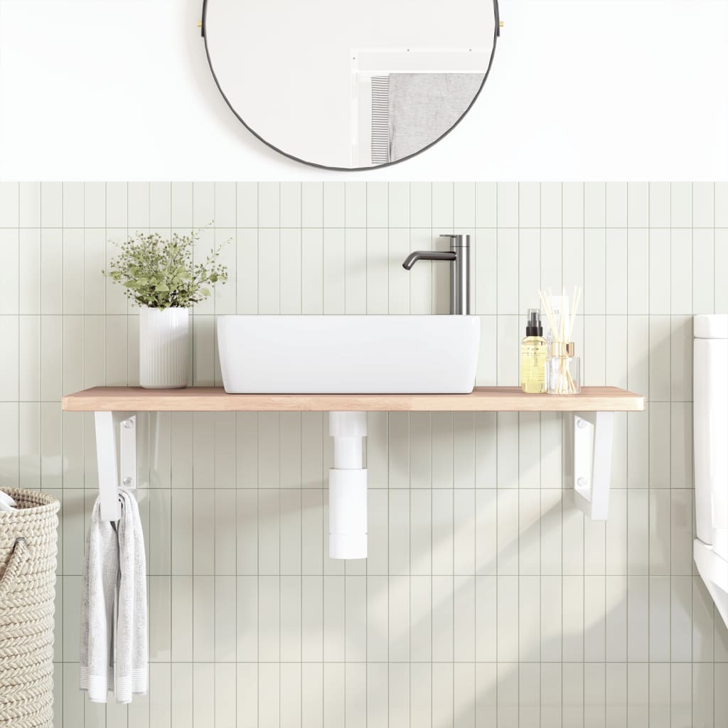 Wall-Mounted Basin Shelf with Solid Oak Top and Steel Brackets - Bend