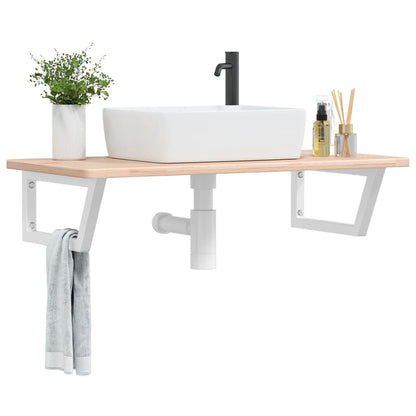 Wall-Mounted Basin Shelf with Solid Oak Top and Steel Brackets - Bend