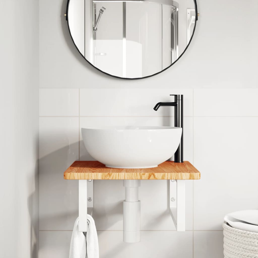 Steel and Solid Oak Wall Basin Shelf - Bend