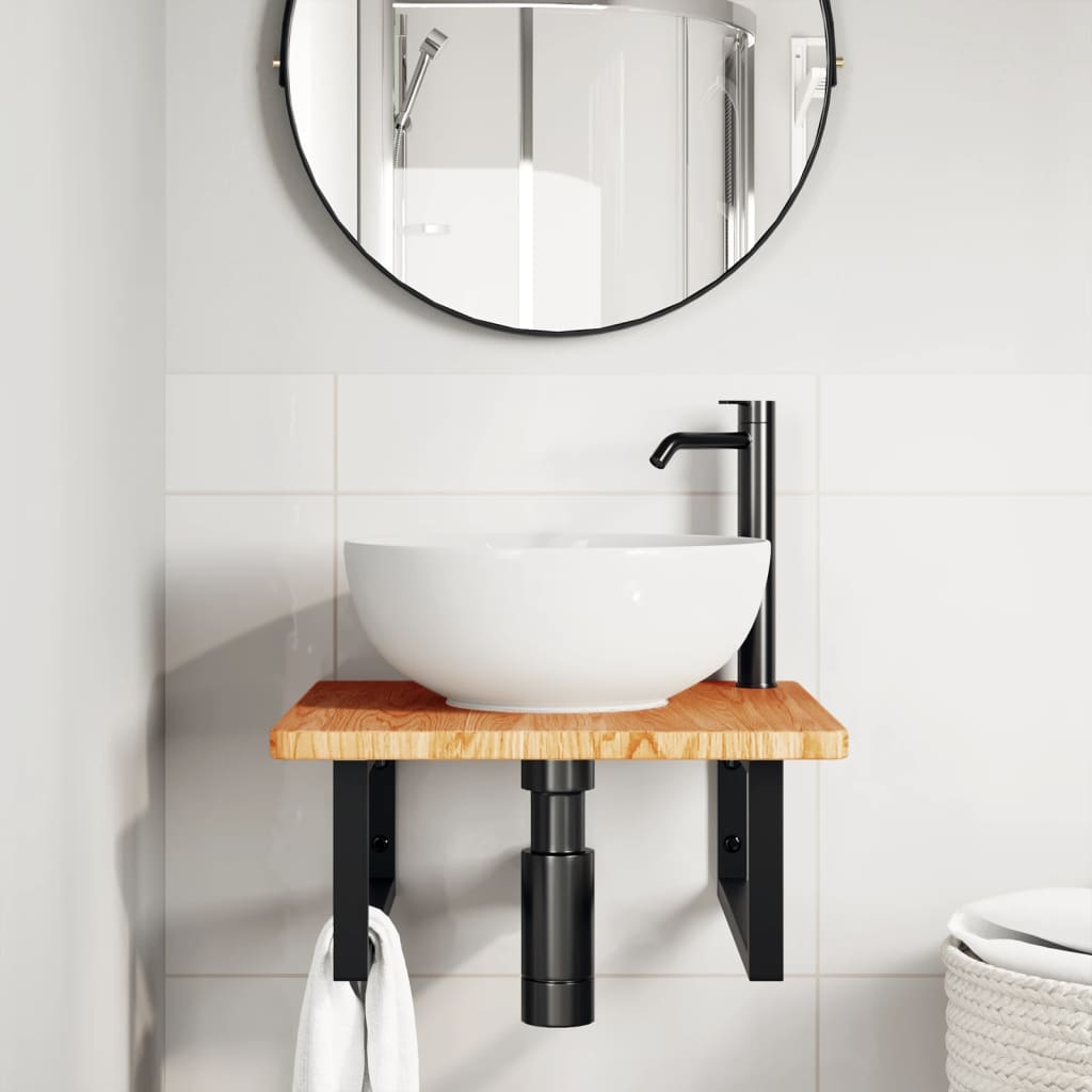 Floating Basin Shelf in Steel and Oak Wood - Bend