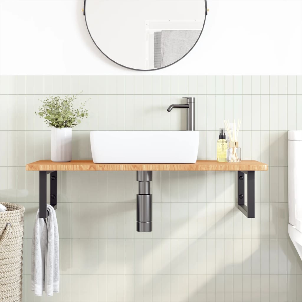 Wall-Mounted Basin Shelf with Oak Wood Top and Steel Bracket - Bend