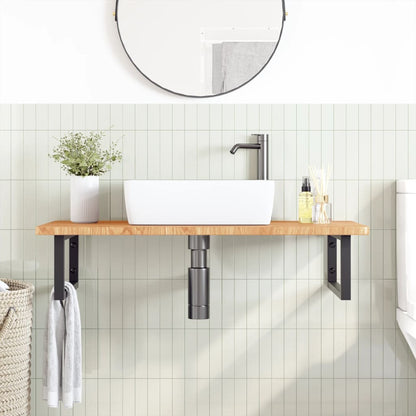 Wall-Mounted Basin Shelf with Oak Wood Top and Steel Bracket - Bend