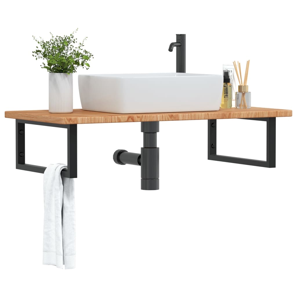 Wall-Mounted Basin Shelf with Oak Wood Top and Steel Bracket - Bend