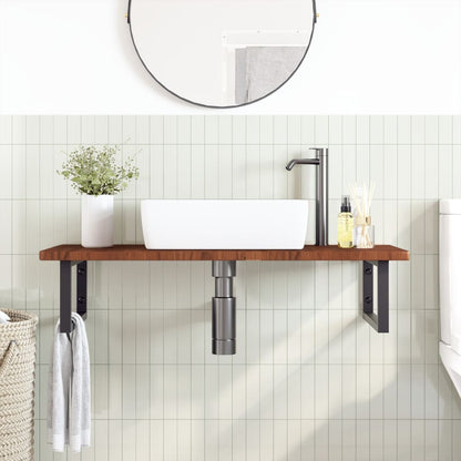 Wall-Mounted Basin Shelf with Oak Wood Top and Steel Bracket - Bend