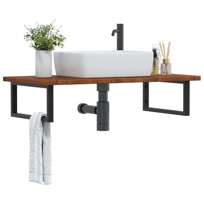 Wall-Mounted Basin Shelf with Oak Wood Top and Steel Bracket - Bend