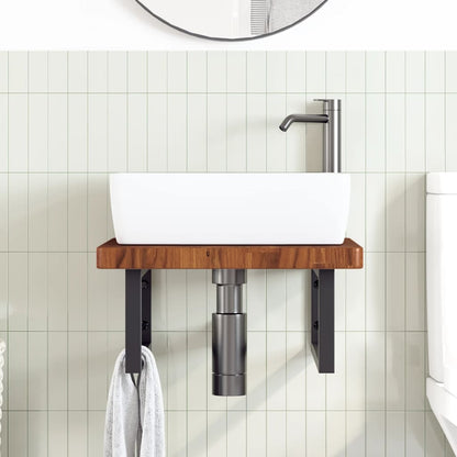 Wall-Mounted Basin Shelf with Oak Wood Top and Steel Bracket - Bend